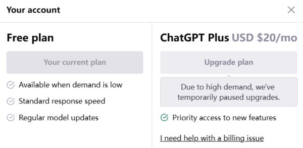 ChatGPT Plus会员已无法订阅 ChatGPT Plus停售 网友:算力不足还是炒作?